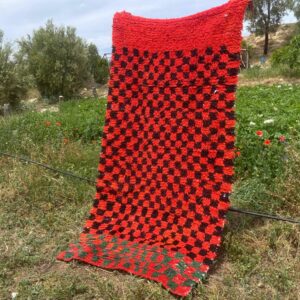 Amazigh Berber Handwoven Akhnif Kilim Rug Red Black Wool Design