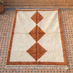 Handwoven Berber Beni Ourain Wool Rug Terracotta Diamond Area Rug
