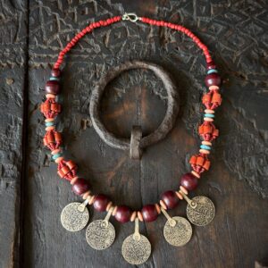 Amazigh Berber Five Coin Beaded Artisan Traditional Necklace