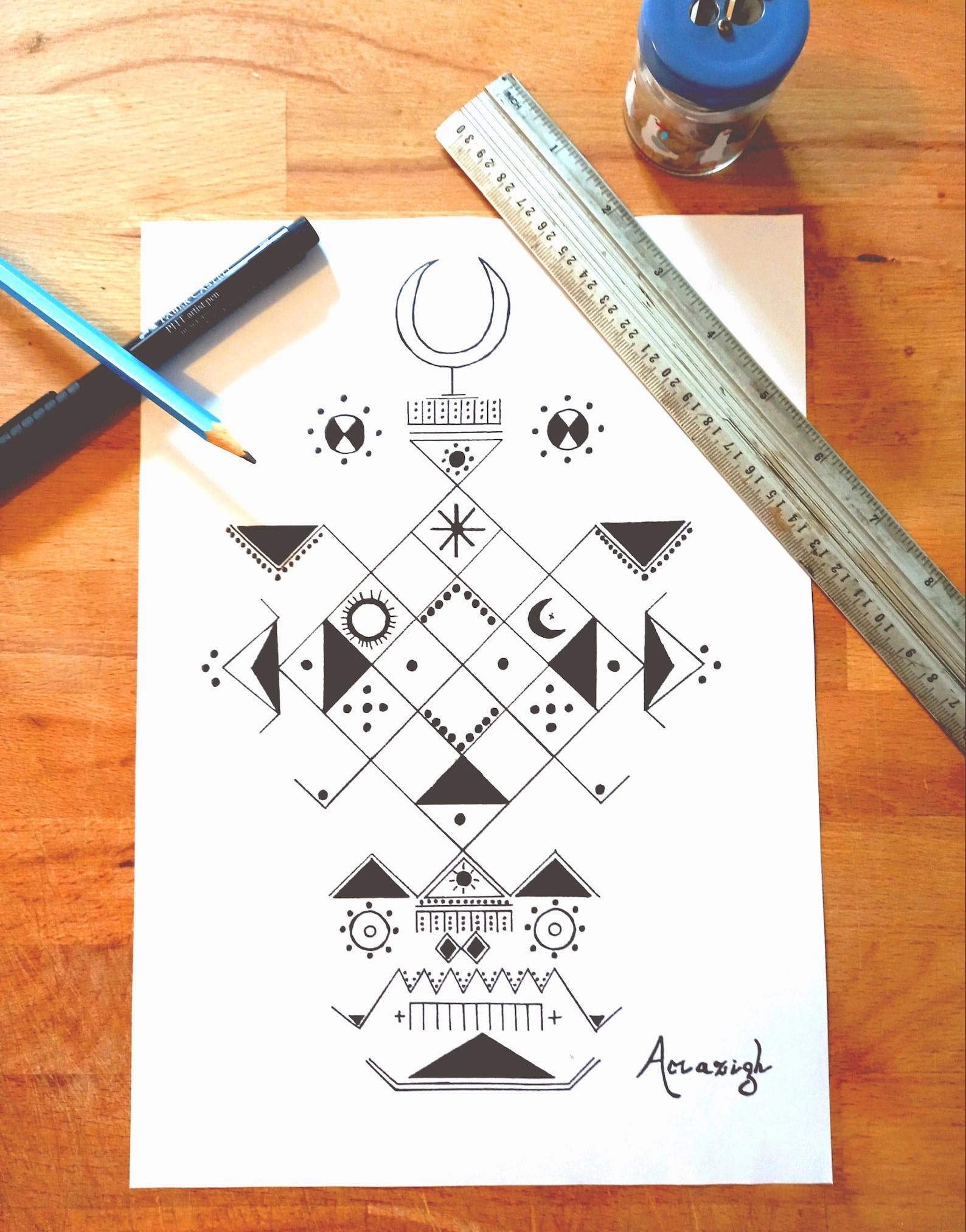 Amazigh Berber Affiche d'inspiration Handmade Poster Geometric Wall Art