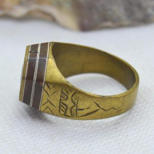 Berber Tuareg Brass Signet Ring with Ebony Wood Inlay