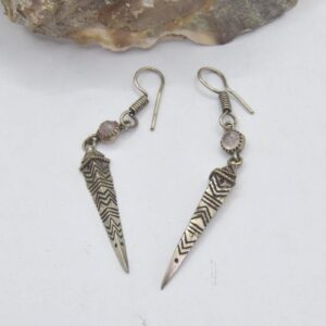 Amazigh Berber Pink Onyx Silver Dangle Earrings Tribal Jewelry