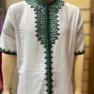 Amazigh Loulan Tunic with Elegant Beige Embroidery for Men