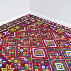 Traditional Amazigh Sahara Artisanal Rug with Colorful Berber Design