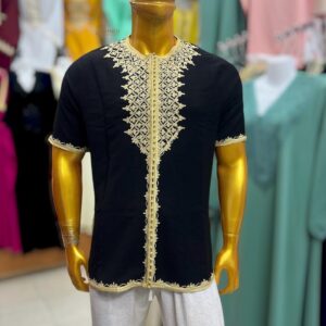 Amazigh Men’s Loulan Tunic Beige Black Embroidery Traditional Style