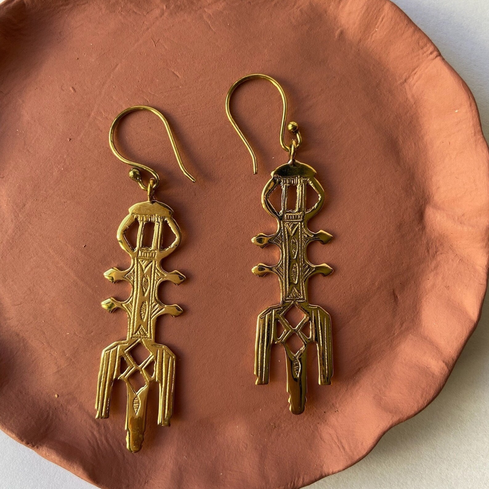 Berber Tuareg ITHRI Geometric Brass Earrings Handmade Jewelry