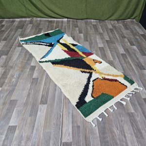 Berber Handmade Beige Colorful Geometric Wool Runner Rug