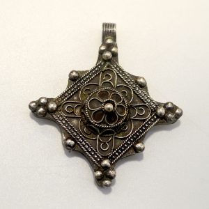 Berber Tuareg Silver Pendant Necklace with Geometric Engraved Design