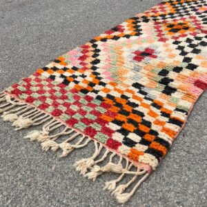 Berber Amazigh Handmade Wool Runner Rug with Colorful Geometric Patterns