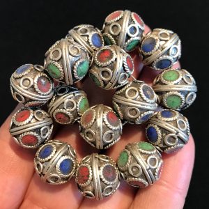 Berber Enamel Beads Supplies 14mm Tarnished Silver Necklace