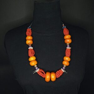 Amazigh Berber Handmade Resin Bead Statement Necklace with Tuareg Style