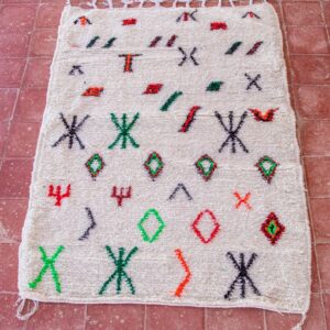 Amazigh Berber Beni Ourain Wool Rug with Colorful Symbols