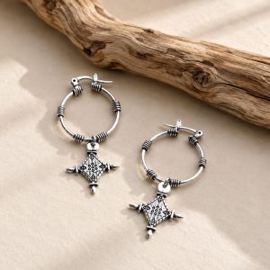 Berber Tuareg Cross Hoop Earrings with Ingal Inspired Jewelry Design