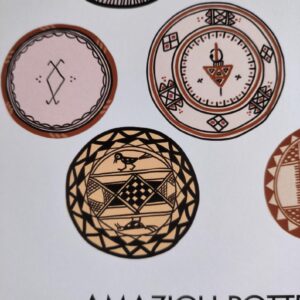 Amazigh Berber Pottery Illustration Ceramic Piece with Yaz Symbol Art