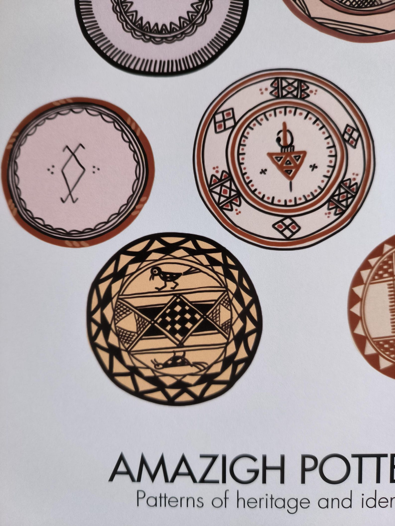 Amazigh Berber Pottery Illustration Ceramic Piece with Yaz Symbol Art