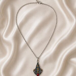 Kabyle Amazigh Teardrop Pendant Necklace Silver Tone Boho Jewelry