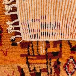 Amazigh Berber Orange Wool Rug Handmade Bohemian Geometric Design