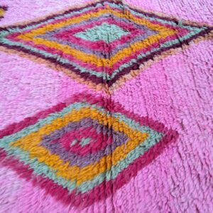 Berber Boujaad Custom Pink Green Geometric Wool Rug