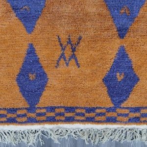 Berber Handmade Mustard Orange and Royal Blue Geometric Wool Rug