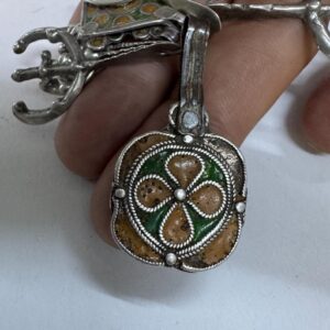 Antique Amazigh Berber Enamel Silver Pendant Necklace with Eight Pendants