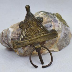 Amazigh Berber Vintage Bronze Fibula Pin with Engraved Tribal Design