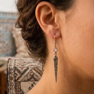 Amazigh Berber Pink Onyx Silver Dangle Earrings Tribal Jewelry