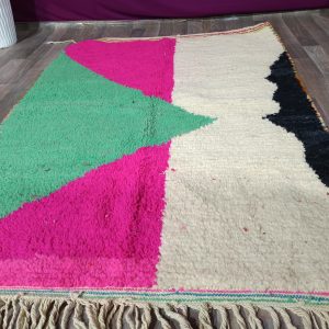Berber Azilal Pink Wool Beni Ourain Abstract Design Rug