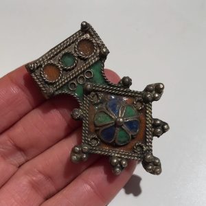 Berber Tarnished Enamel Pendant Necklace Handmade Tribal Design