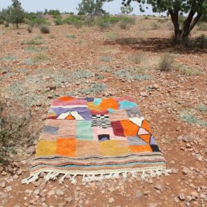 Colorful Berber Boujad Rug with Symbols and Abstract Wool Carpet
