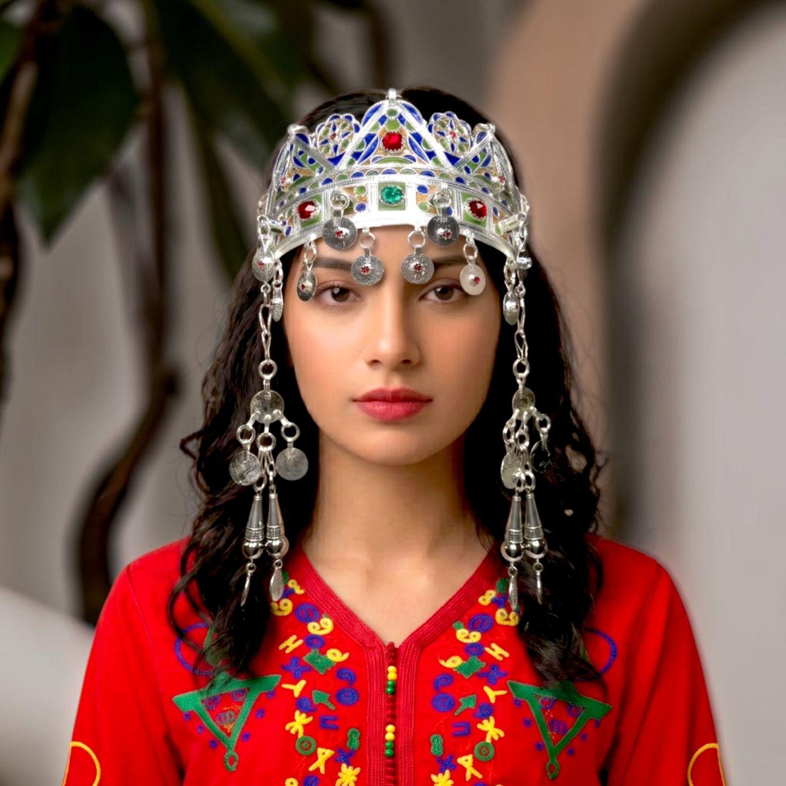 Amazigh Berber Silver Plated Headband with Dangle Jewelry Details