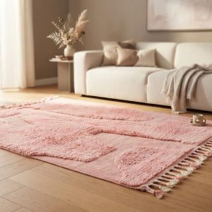 Amazigh Blush Pink Beni Ourain Berber Sculpted Wool Rug