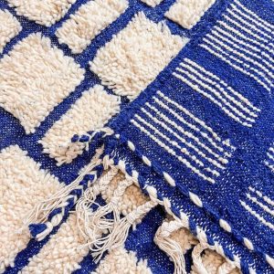 Berber Beni Ourain Blue Grid Handmade Wool Rug with Boujaad Style