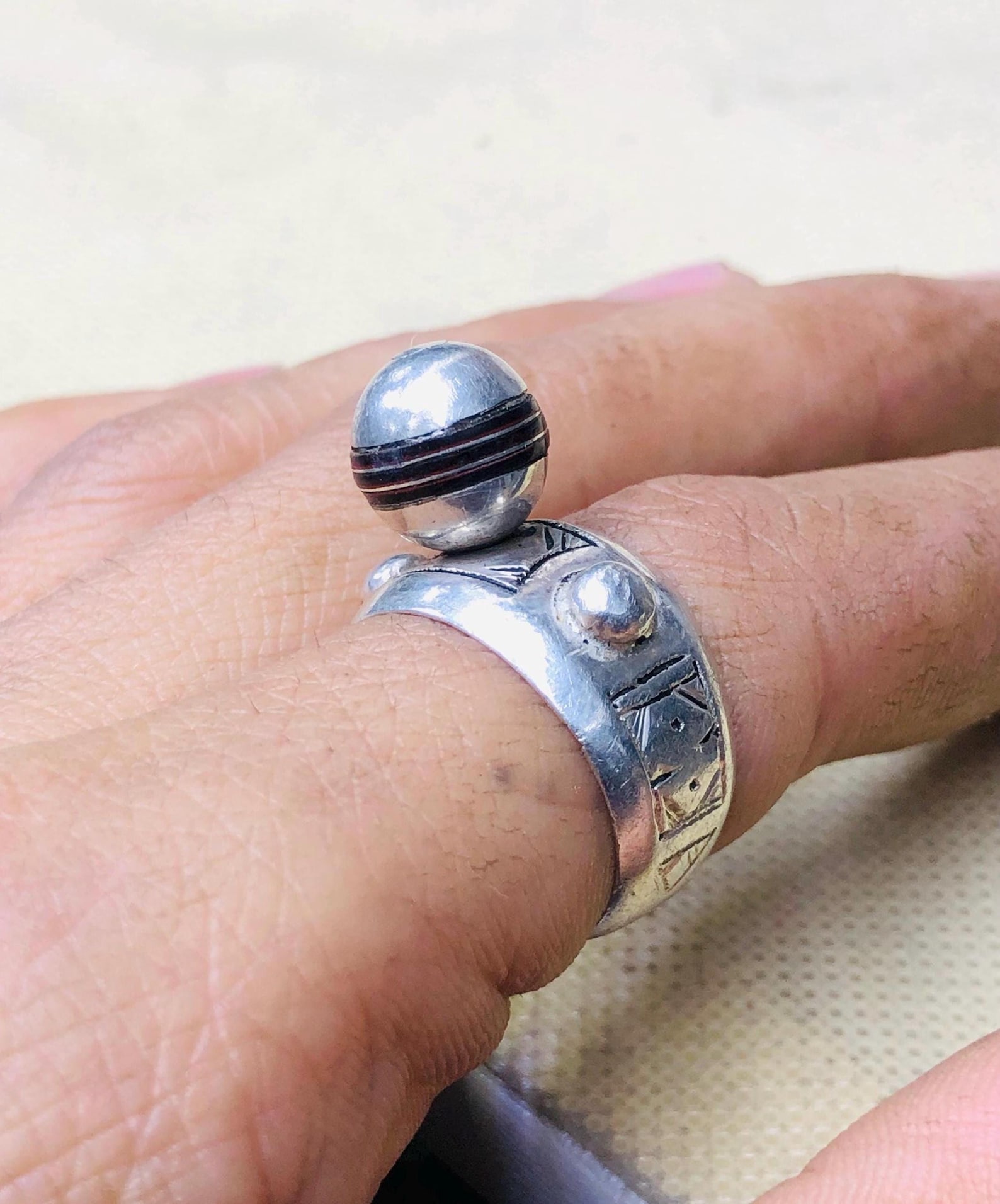 Amazigh Berber Tuareg Silver Ring with Traditional Engraving
