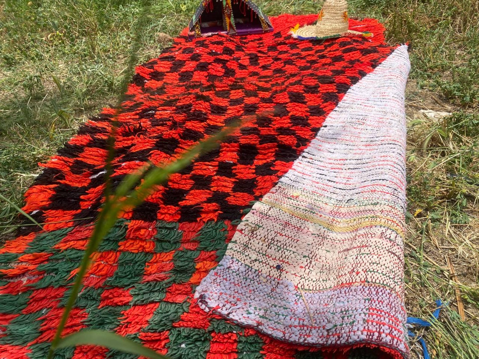 Amazigh Berber Handwoven Akhnif Kilim Rug Red Black Wool Design
