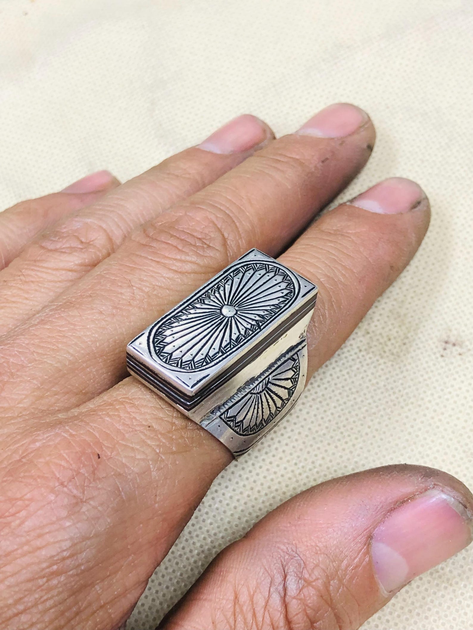 Berber Tuareg Sterling Silver Amazigh Engraved Traditional Jewelry Ring