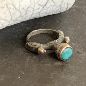 Berber Vintage Silver Bird Ring with Turquoise Statement Design