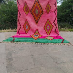 Berber Boujaad Custom Pink Green Geometric Wool Rug