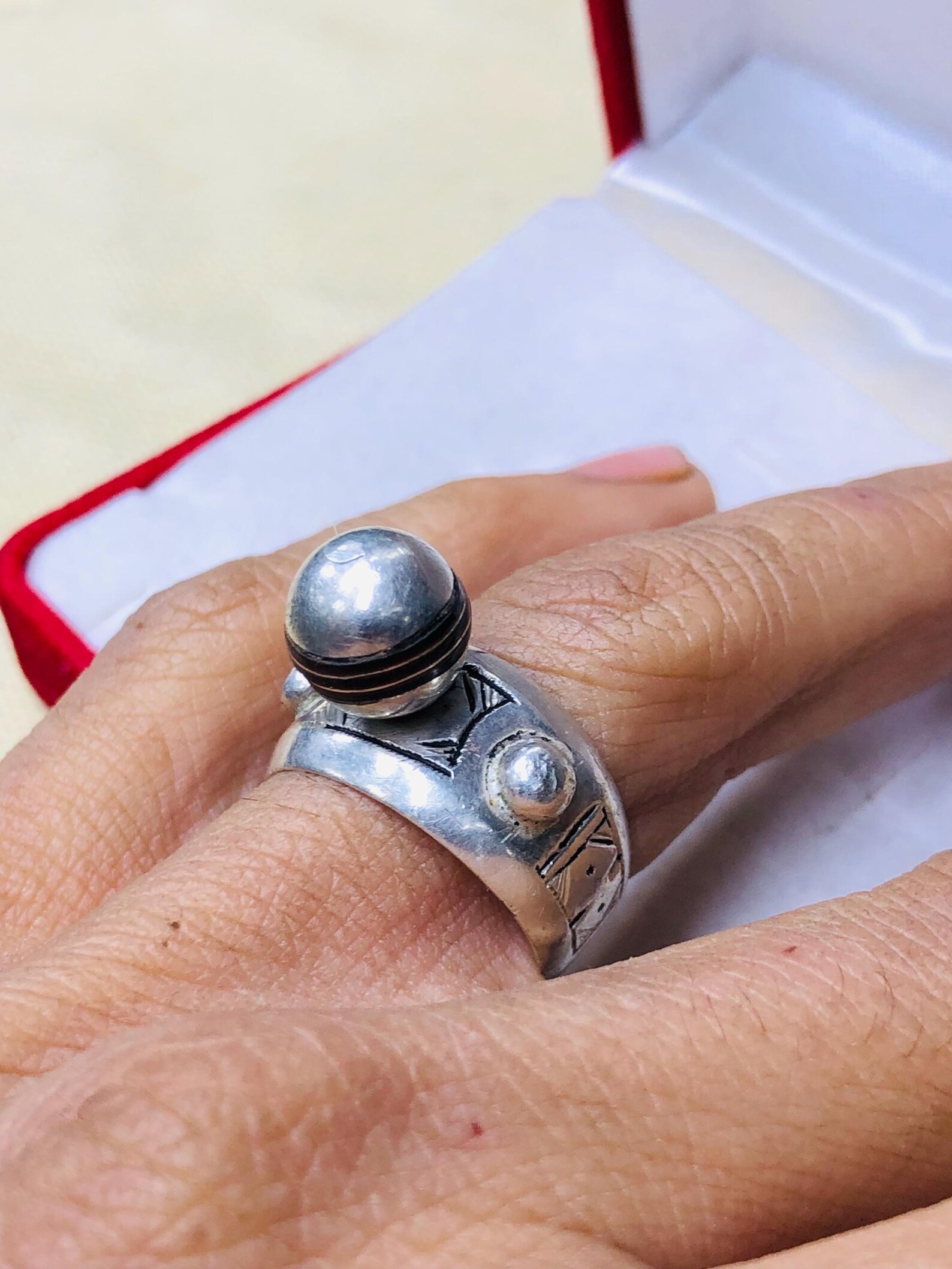 Amazigh Berber Tuareg Silver Ring with Traditional Engraving