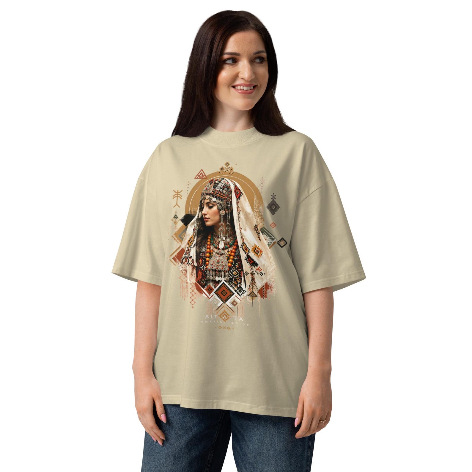Amazigh Berber Tifinagh Organic Oversized Neck Bride Graphic T-Shirt