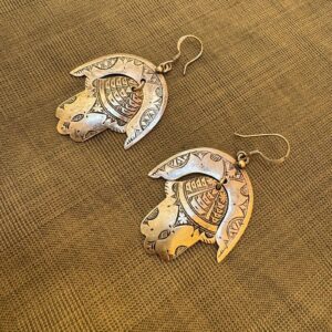 Berber Hamsa Silver Earrings with Hand Engraved Tribal Design