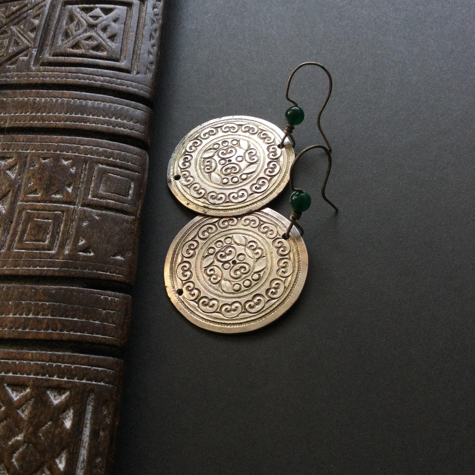 Berber Amazigh Hand Chased Silver Earrings With Vintage Design