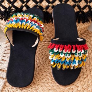 Amazigh Colorful Babouche Shoes with Sequin Boho Slip-On Design