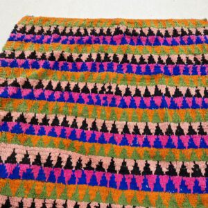 Berber Boucherouite Hand Dyed Wool Rug with Amazigh Tribal Motifs