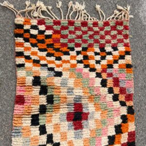 Berber Amazigh Handmade Wool Runner Rug with Colorful Geometric Patterns