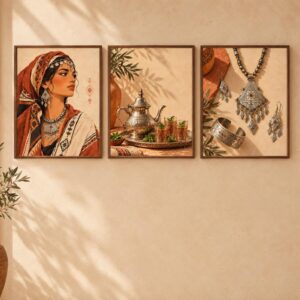 Amazigh Jewelry Set with Earrings and Bracelet Mediterranean Mint Design
