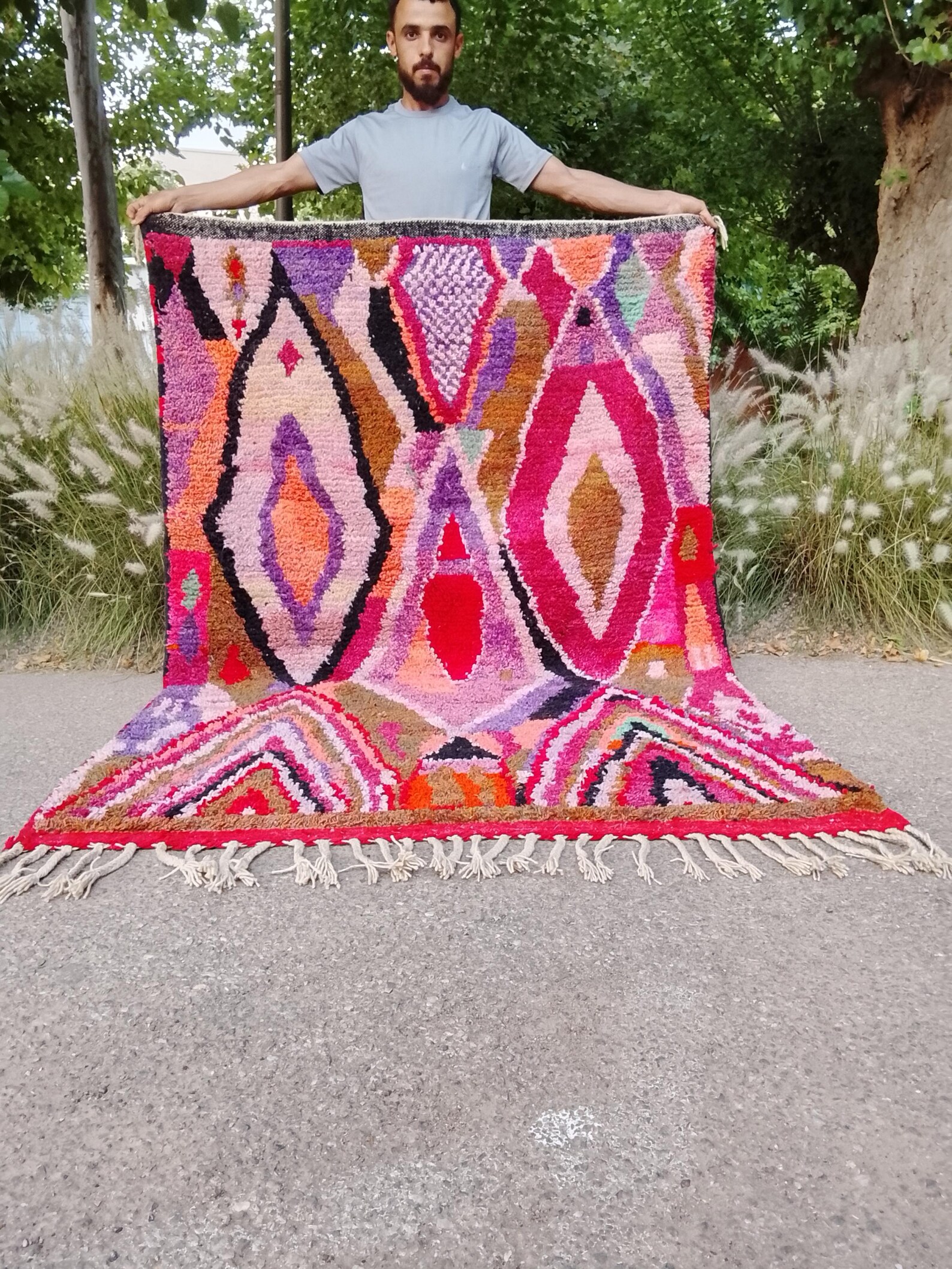 Berber Colorful Geometric Amazigh Handmade Tribal Rug with Ready Ship