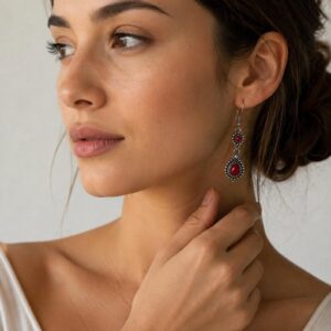 Amazigh Berber Red Teardrop Dangle Earrings Vintage Boho Jewelry