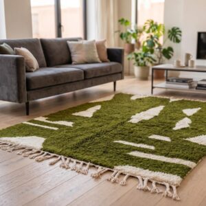 Amazigh Olive Abstract Modern Shag Berber Wool Rug Custom Size