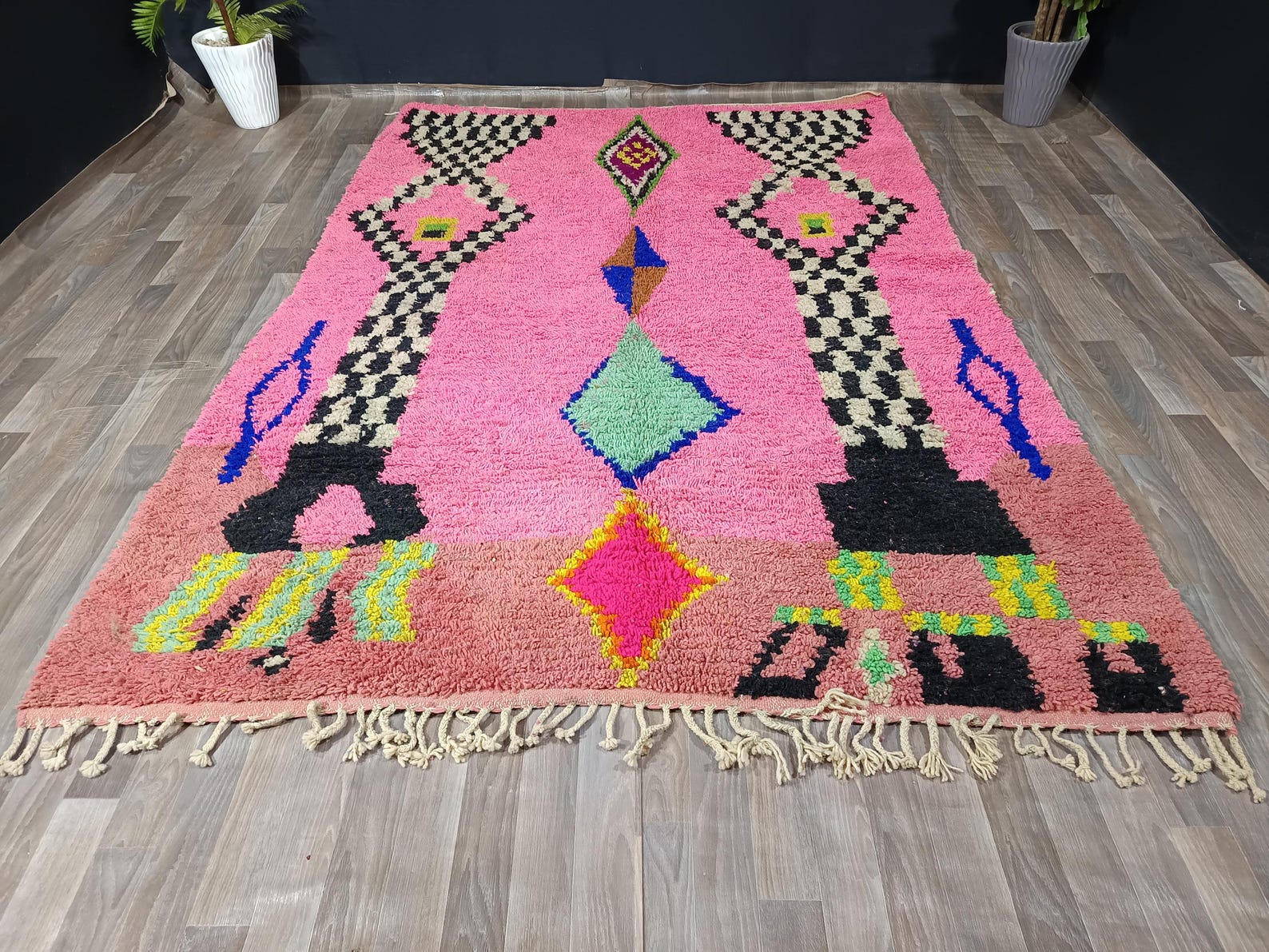 Berber Hand Knotted Azilal Boujaad Wool Rug for Custom Home Decor