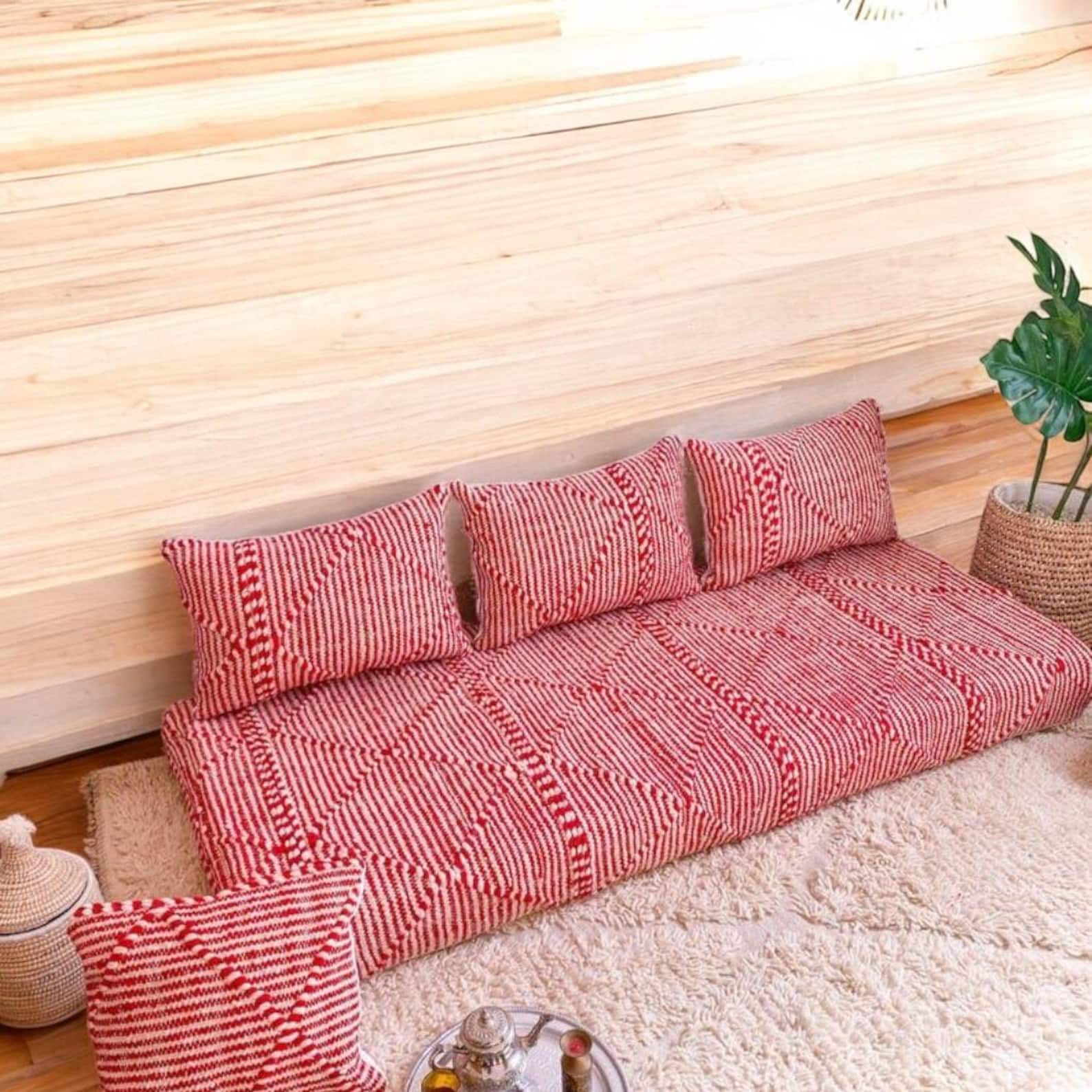 Amazigh Zanafi Hanbel Wool Floor Sofa Pillow Red